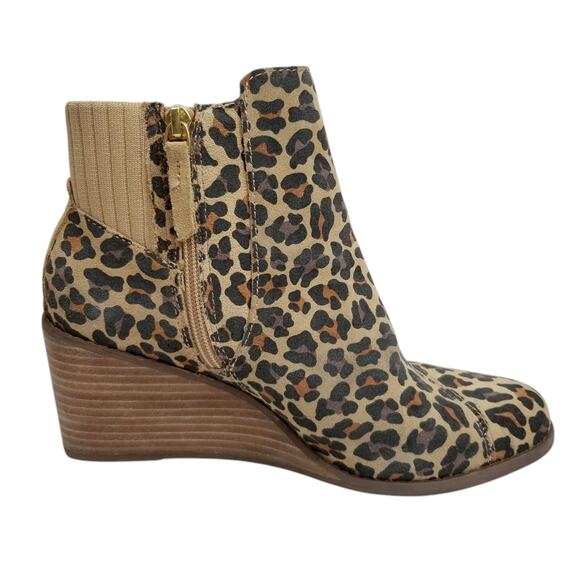 TOMS Women's Sadie Suede Wedge Heel Leopard Leather Suede Ankle Boots Size 8 - Picture 3 of 8